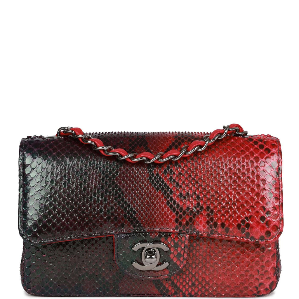 Pre-owned Chanel Mini Rectangular Flap Bag Red and Black Python Ruthenium  Hardware