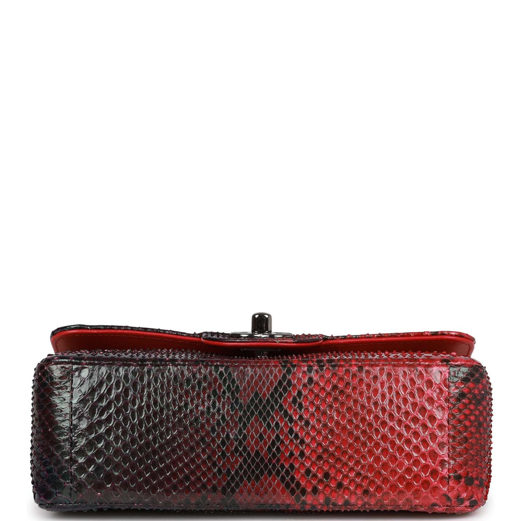 Pre-owned Chanel Mini Rectangular Flap Bag Red and Black Python Ruthenium Hardware