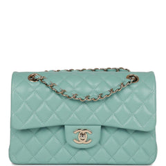 Chanel Small Classic Double Flap Bag Tiffany Blue Caviar Light Gold Hardware