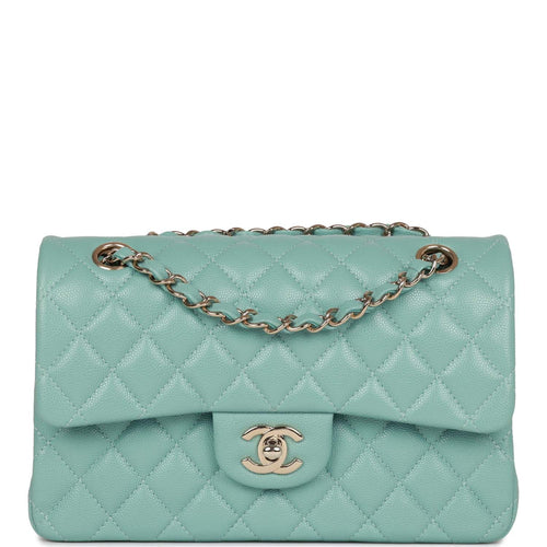 Chanel Small Classic Double Flap Bag Tiffany Blue Caviar Light Gold Hardware
