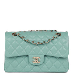 Chanel Small Classic Double Flap Bag Tiffany Blue Caviar Light Gold Ha