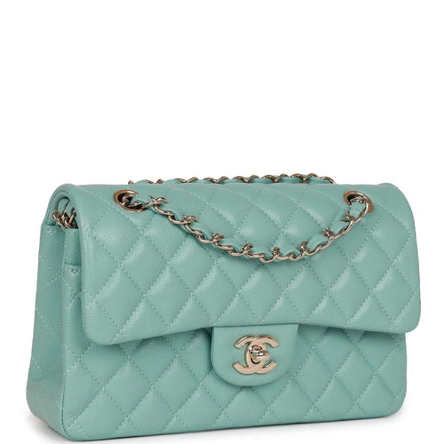 Chanel Small Classic Double Flap Bag Tiffany Blue Caviar Light Gold Hardware