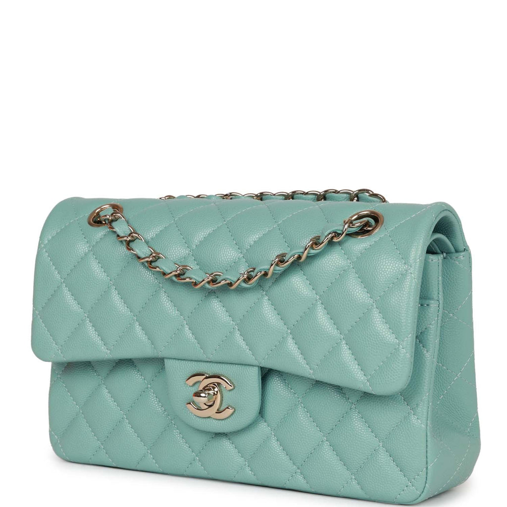Chanel Small Classic Double Flap Bag Tiffany Blue Caviar Light