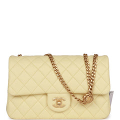 Chanel Camellia Crush Medium Flap Yellow Lambskin Antique Gold Hardwar