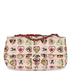 Pre-Owned Chanel Small Classic Coco Heart Motif Flap Bag Multicolor Canvas Silver Hardware