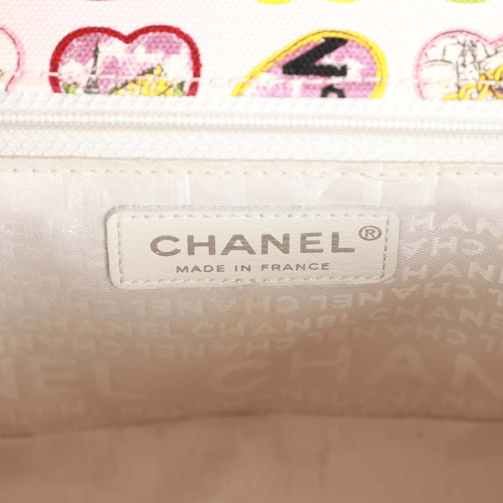 Pre-Owned Chanel Small Classic Coco Heart Motif Flap Bag Multicolor Canvas Silver Hardware