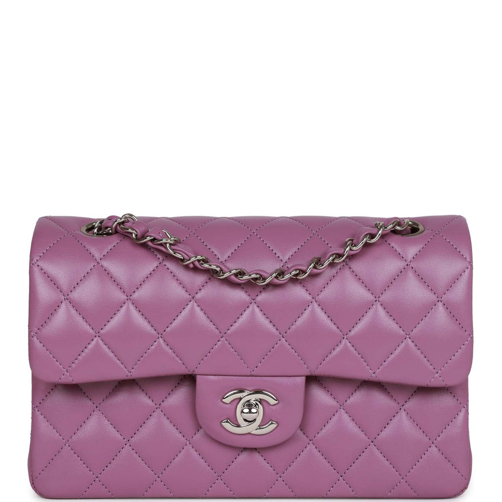 Chanel Small Classic Double Flap Bag Purple Lambskin Silver Hardware