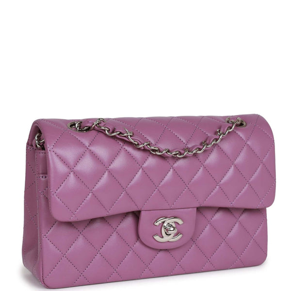 Chanel Classic M/L Medium Double Flap Purple Lambskin Silver Hardware –  Coco Approved Studio