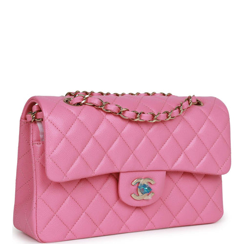 Chanel Classic Small Double Flap 22S Pink Quilted Caviar with light