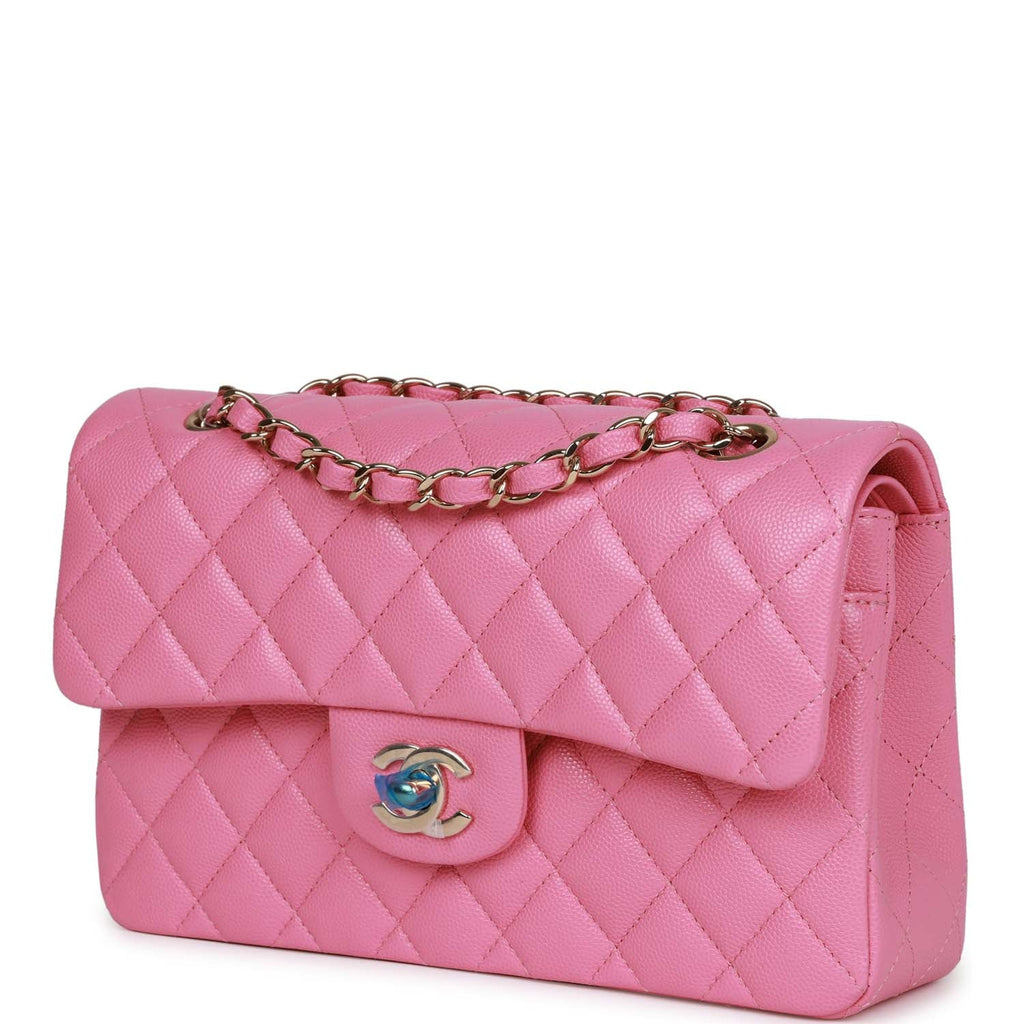 Chanel Light Pink Quilted Caviar Leather Classic Small Double Flap