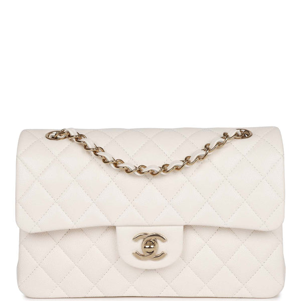 Chanel Classic Medium Double Flap 21C White Quilted Caviar with light gold  hardware