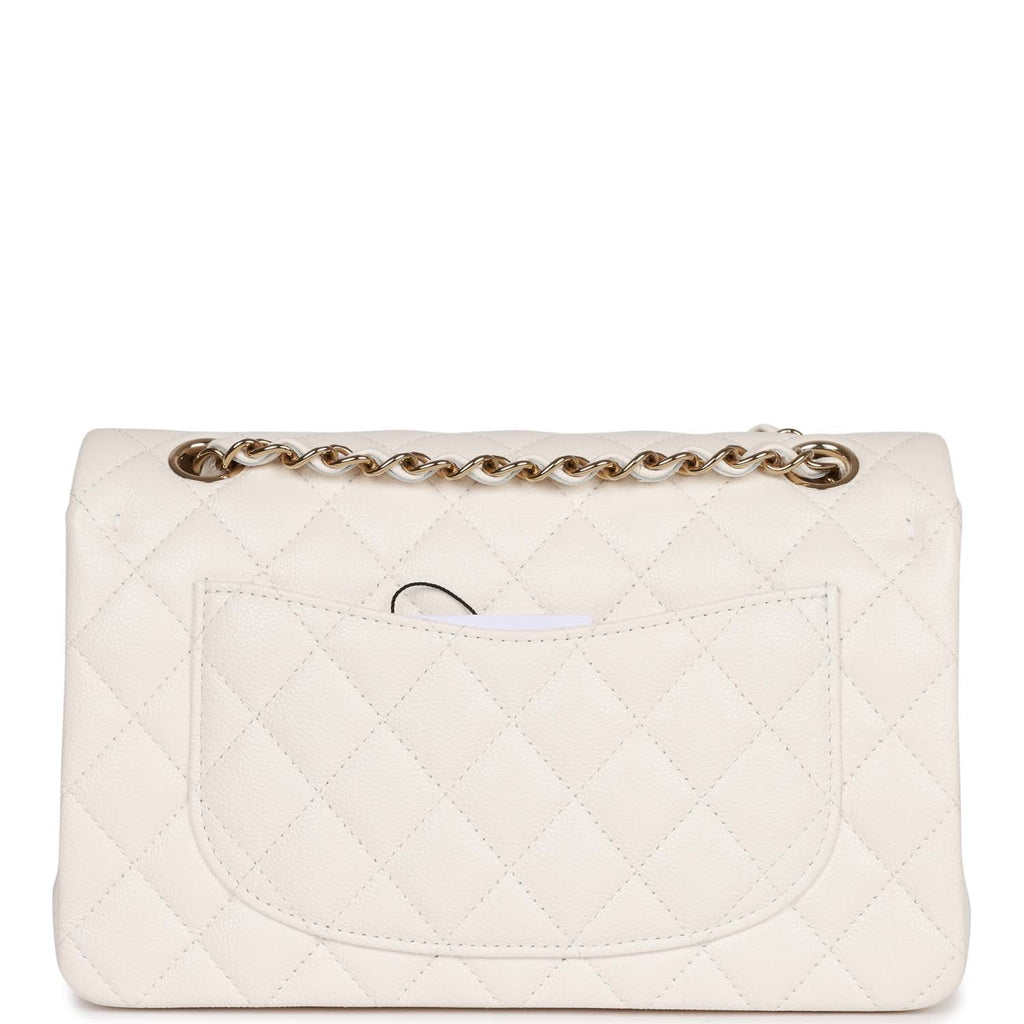Chanel Small Classic Double Flap Bag White Caviar Light Gold