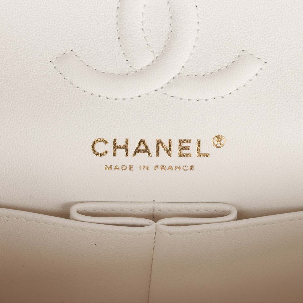 Chanel Small Classic Double Flap Bag White Caviar Light Gold