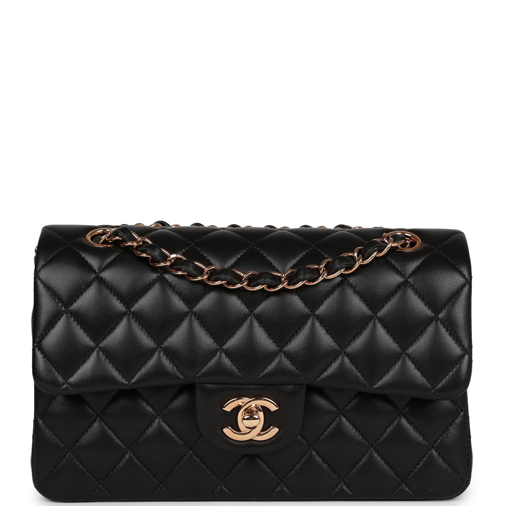 Chanel Black Quilted Lambskin Small Classic Double Flap Bag Rose