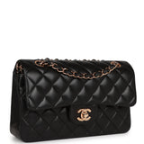 Chanel Small Classic Double Flap Bag Black Lambskin Rose Gold Hardware