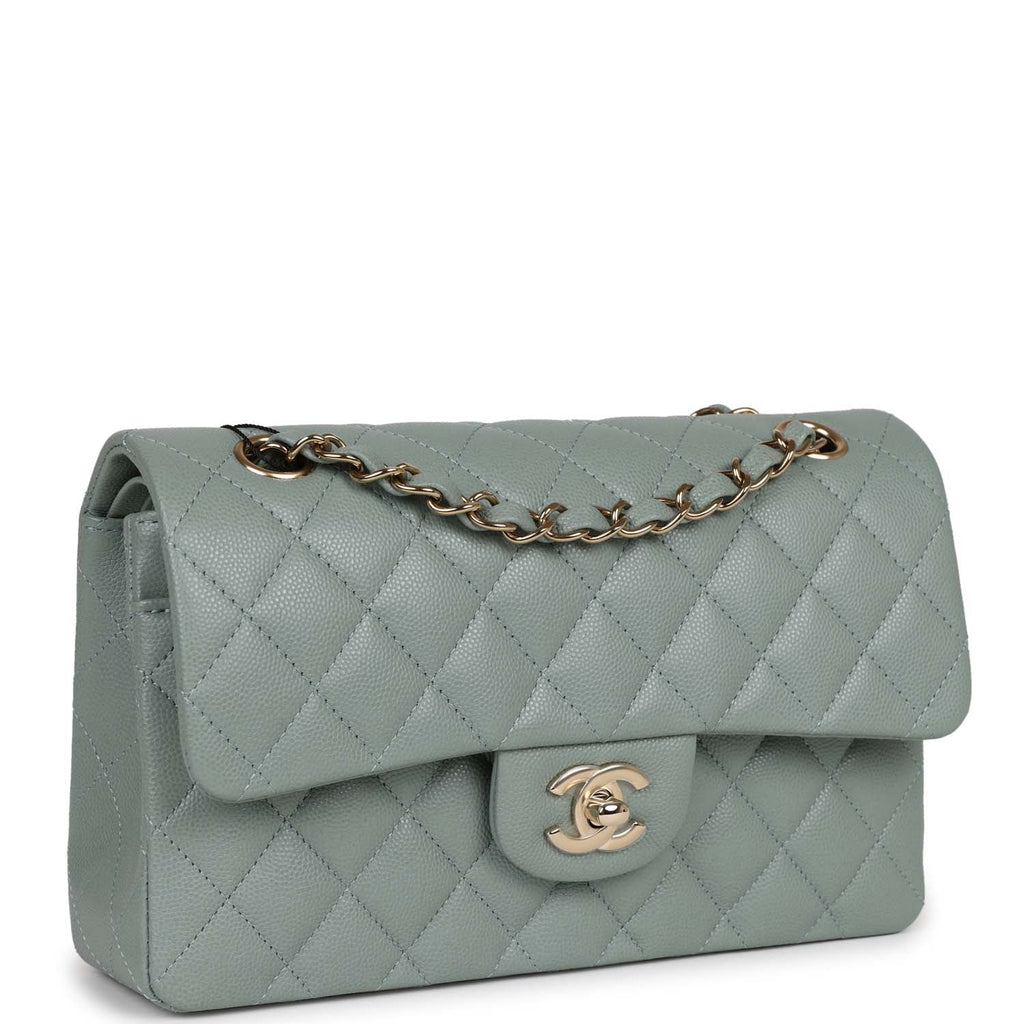 Chanel Small Classic Double Flap Bag Light Blue Caviar Light Gold Hardware