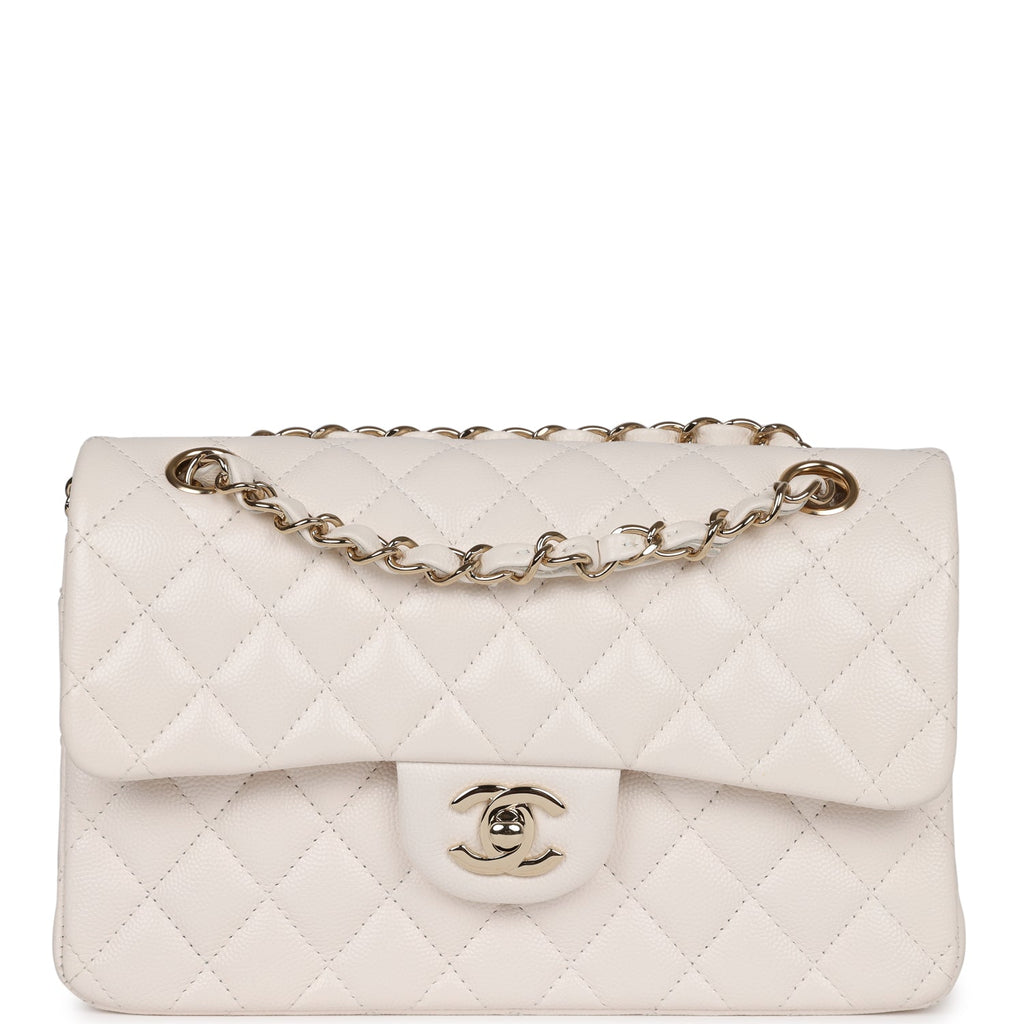 Vintage Chanel Small Classic Double Flap White Lambskin Gold
