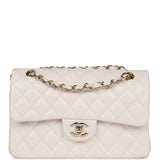Pre-owned Chanel Small Classic Double Flap White Caviar Light Gold Hardware