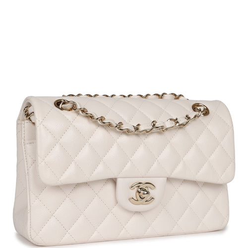 Pre-owned Chanel Small Classic Double Flap White Caviar Light Gold Hardware
