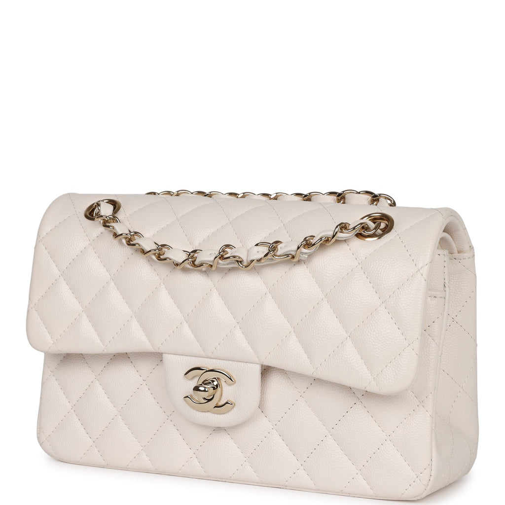 Pre-owned Chanel Small Classic Double Flap White Caviar Light Gold Hardware