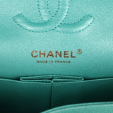 Chanel Small Classic Double Flap Turquoise Iridescent Caviar Light Gold Hardware