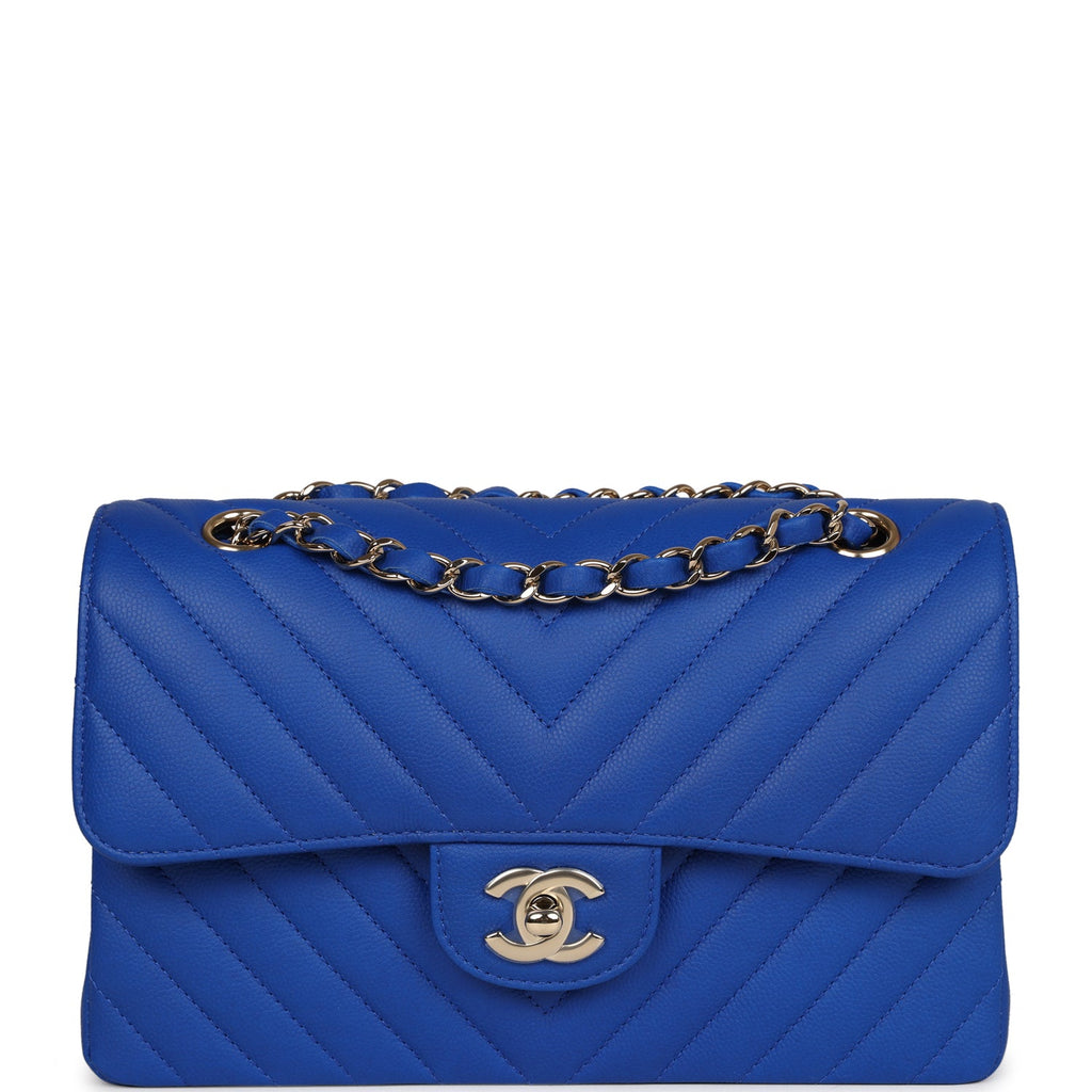 Chanel Small Classic Double Flap Bag Chevron Quilted Blue Caviar Gold  Hardware – Madison Avenue Couture