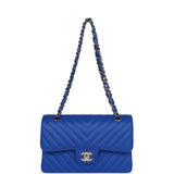 Chanel Small Classic Double Flap Blue Chevron Caviar Gold Hardware