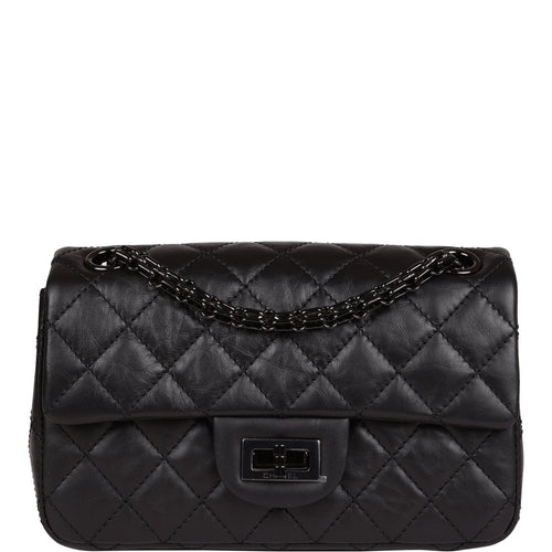 Chanel Mini Reissue 224 2.55 Flap So Black Aged Calfskin Black Hardware