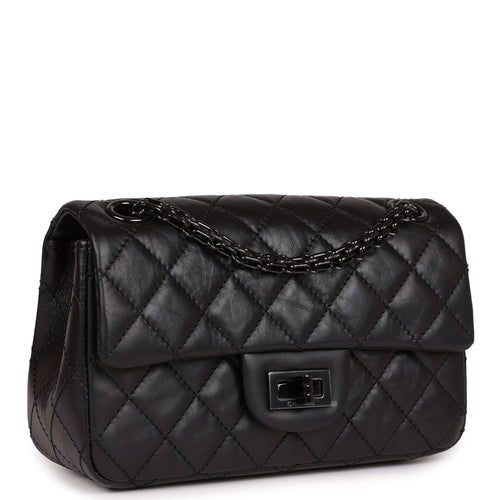 Chanel Mini Reissue 224 2.55 Flap So Black Aged Calfskin Black Hardware