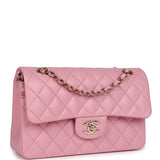 Chanel Small Classic Double Flap Dark Pink Lambskin Light Gold Hardware