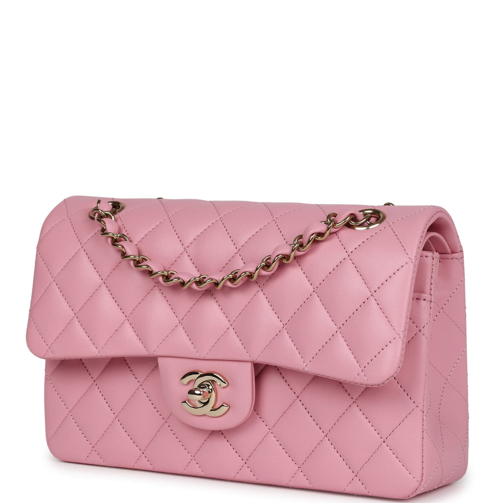 Chanel Small Classic Double Flap Dark Pink Lambskin Light Gold Hardware