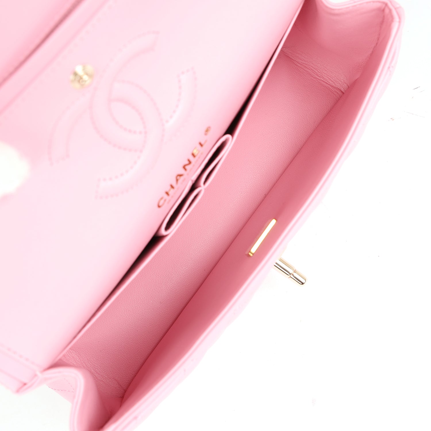 CHANEL 25S FLAP BAG 17 CM IN PEARL PINK LAMBSKIN WITH GOLD HARDWARE