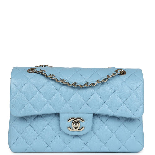 Chanel Small Classic Double Flap Bag Light Blue Caviar Light Gold Hardware