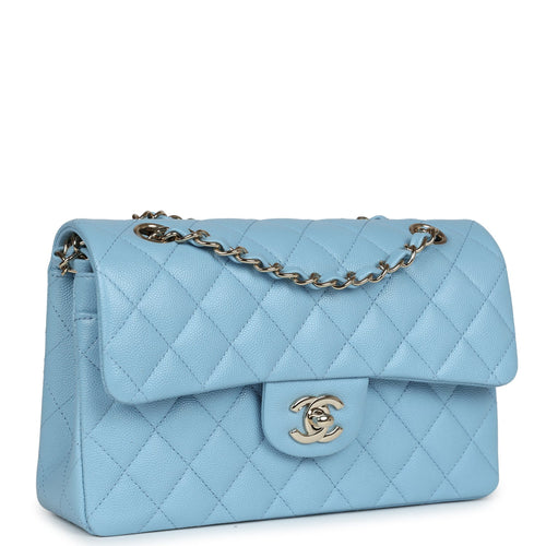 Chanel Small Classic Double Flap Bag Light Blue Caviar Light Gold Hardware