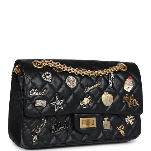 Chanel Small Reissue 225 2.55 Double Flap Lucky Charms Black Aged Calfskin Antique Gold Hardware