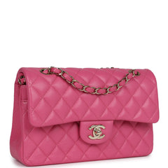Pre-owned Chanel Small Classic Double Flap Dark Pink Caviar Light Gold Hardware