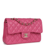 Pre-owned Chanel Small Classic Double Flap Dark Pink Caviar Light Gold Hardware