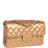 Chanel Small Classic Double Flap Gold Metallic Calfskin Antique Gold Hardware