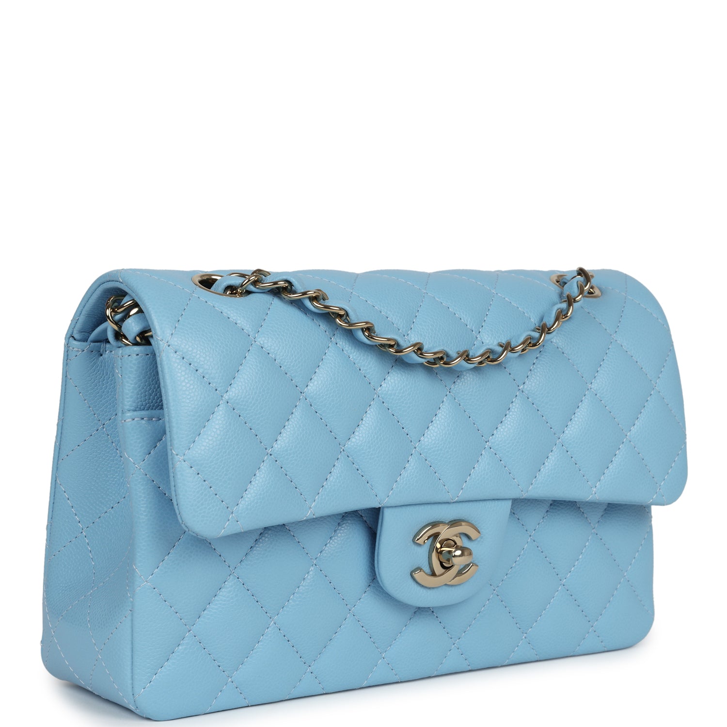 Chanel Small Classic Double Flap Bag Light Blue Caviar Gold Hardware ...