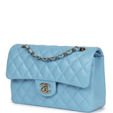 Chanel Small Classic Double Flap Bag Light Blue Caviar Gold Hardware