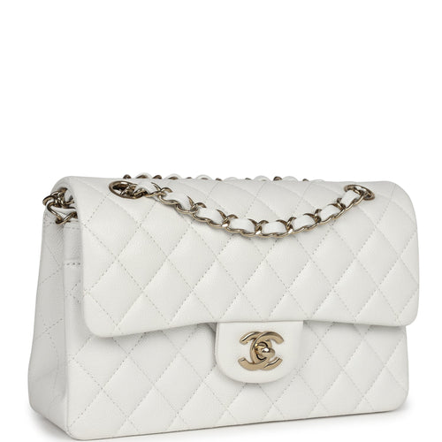 Chanel Small Classic Double Flap White Caviar Light Gold Hardware