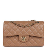 Chanel Small Classic Double Flap Dark Beige Caviar Light Gold Hardware