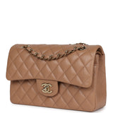 Chanel Small Classic Double Flap Dark Beige Caviar Light Gold Hardware