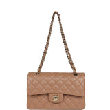 Chanel Small Classic Double Flap Dark Beige Caviar Light Gold Hardware