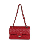 Chanel Small Classic Double Flap Red Caviar Light Gold Hardware