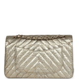 Pre-owned Chanel Small Chevron Double Flap Bag Gold Metallic Patent Aged Calfskin Light Gold Hardware