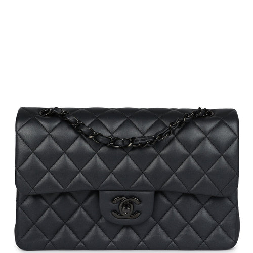 Pre-owned Chanel Small Classic Double Flap Bag SO Black Iridescent Lambskin Black Hardware