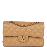 Pre-owned Chanel Small Classic Double Flap Dark Beige Caviar Gold Hardware