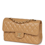 Pre-owned Chanel Small Classic Double Flap Dark Beige Caviar Gold Hardware