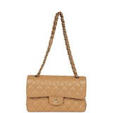 Pre-owned Chanel Small Classic Double Flap Dark Beige Caviar Gold Hardware